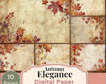 Herfst digitaal papierpakket, herfstbladeren ongewenste dagboekpapier, vintage herfstachtergronden, Thanksgiving plakboekpapier, afdrukbaar herfstpapier