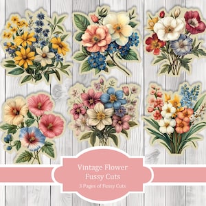Vintage Flower Fussy Cuts -  Junk Journal , Printable Journal, Junk Journal Tags, Junk Journal Ephemera