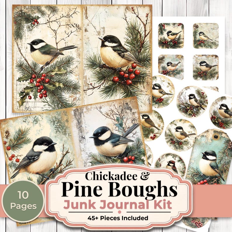 Winter Bird Junk Journal Kit, Chickadee Ephemera Kit, Printable Journal ...
