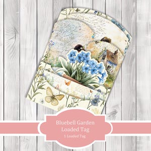 Bluebell Garden Loaded Tag Kit - Botanical  - Loaded Tags | Ephemera Labels | Paper Craft | Junk Journal Images Clip Art | Fussy Cut