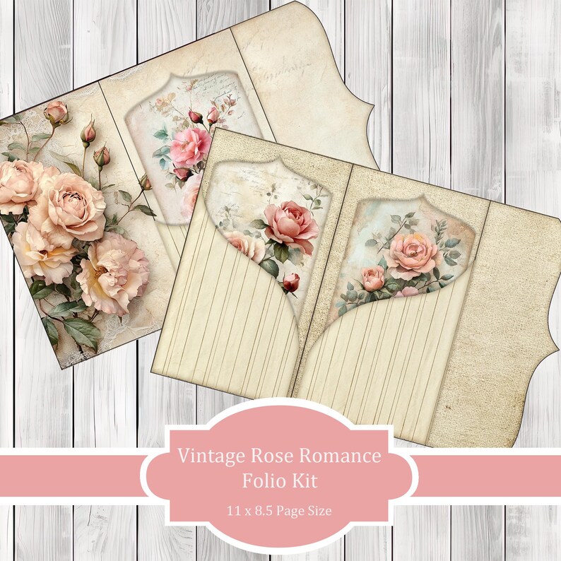 Vintage Rose Romance Folio Kit - Journal Paper Set, Junk Journal Pages ...