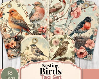 Nesting Birds Journal Tags - Collage Scrapbook - Forest Animal Tags -  Ephemera Labels - Junk Journal Images - Clip Art