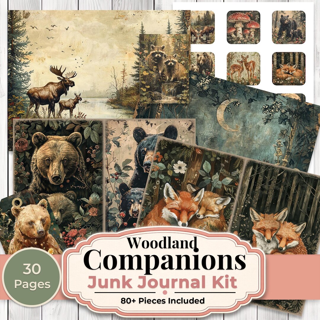 Woodland Companions Junk Journal Kit, Forest Animal Ephemera, Rustic ...