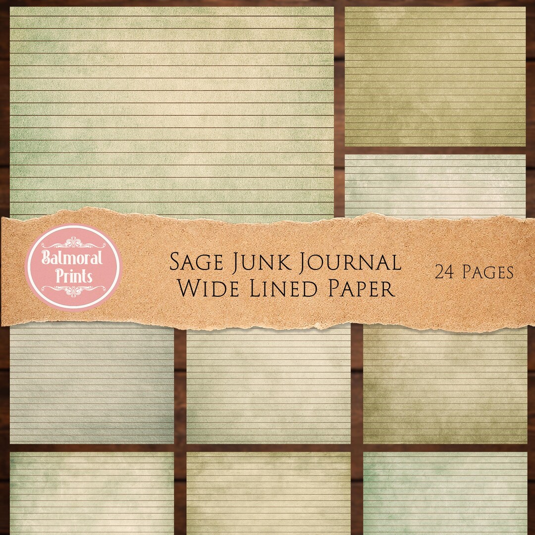 Sage Wide Lined Paper Printable, Junk Journal Lined Paper, Vintage ...