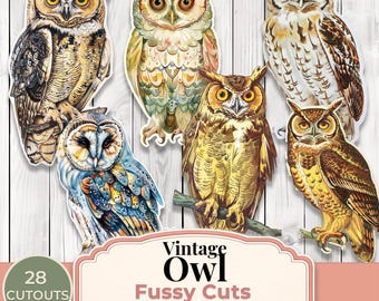 Vintage Owl Fussy Cuts, Owl Ephemera, Junk Journal Birds, Printable Owl Cutouts, Woodland Journal Elements, Scrapbook Decor