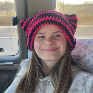 Crochet Cat Ear Beanie | Handmade Kitty Hat | Coquette Beanie | Fairy Grunge Hat | Chunky Crochet Hat | Unisex Winter Hat image 5