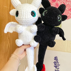 Crochet Night Fury Dragon Plush, Handmade Light Fury Plushie, Fantasy Stuffed Animal Gift