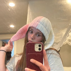 Crochet Bunny Ear Beanie | Handmade Two Tone Bunny Hat | Kawaii Rabbit Hat | Coquette Winter Beanie | Cute Festival Hat | Gift for Her