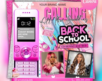 Back To School Flyer, August Booking Flyer, Back to school sale flyer, DIY canva template, Back 2 School Flyer, Braid Special Flyer