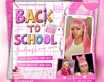 Back To School Flyer, Back to school hair flyer, Back to school sale flyer, DIY canva template, Back 2 School Flyer, Braid Special Flyer