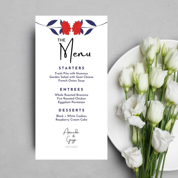 Printable Wedding Menu Canva Template, Vintage Floral Custom Wedding Menu, Editable Elegant Downloadable Menu, Parisian Inspired Wedding