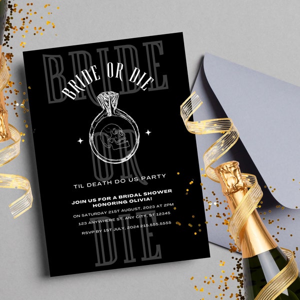 Bride or Die Bridal Shower Invitation, Til Death do us Party Canva Template, Edgy Bridal Shower Invite, Alternative Bride Digital Evite