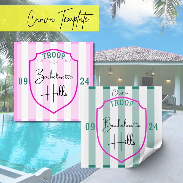 Troop Bachelorette Custom Favor Stickers, Bachelorette Bag Custom Favor Labels, Canva DIY Template, Fun Troop Beverly Hills Bachelorette Kit