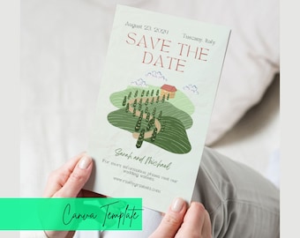 Magnet Save the Date Italy Inspired Canva Template, Green Save the Date Magnet, Travel Save the Date Unique, Simple DIY Editable Template