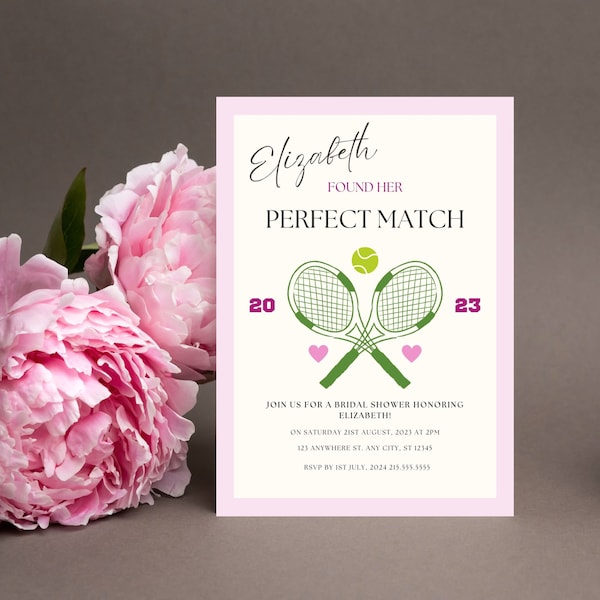Perfect Match Tennis Bridal Shower Invitation, Last Swing Before the Ring Canva Template, Match Made in Heaven Printable Invitation Evite
