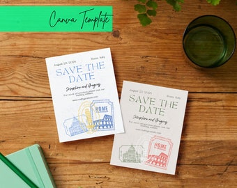 Rome Italy Save the Date Canva Template, Passport Save the Date Travel Postcard or Invitation, Fun Save the Date Ideas, DIY Download Simple