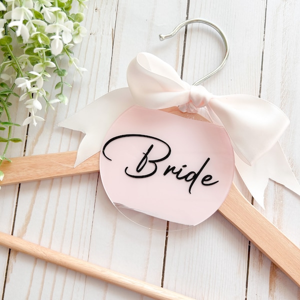 Set of 6 Acrylic Bridal Round Hanger Tag | Bridesmaid Round Hanger Tags | Acrylic Round Hanger Tag with Satin Ribbon