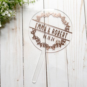 Wedding Acrylic Round Cake Topper | Gold, Silver, Rose Gold Cake Topper | Round Cake Topper | Engagement, Wedding, Bridal ShowerCake Topper