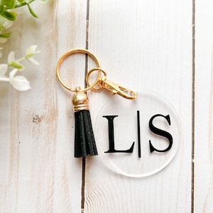 Acryl rund klar Schlüsselanhänger mit schwarz Quaste | Trauzeugen Geschenke | Groomsmen Vorschlag Geschenke