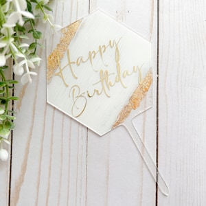 Birthday Cake Topper: Gold Foil Acrylic Hexagon