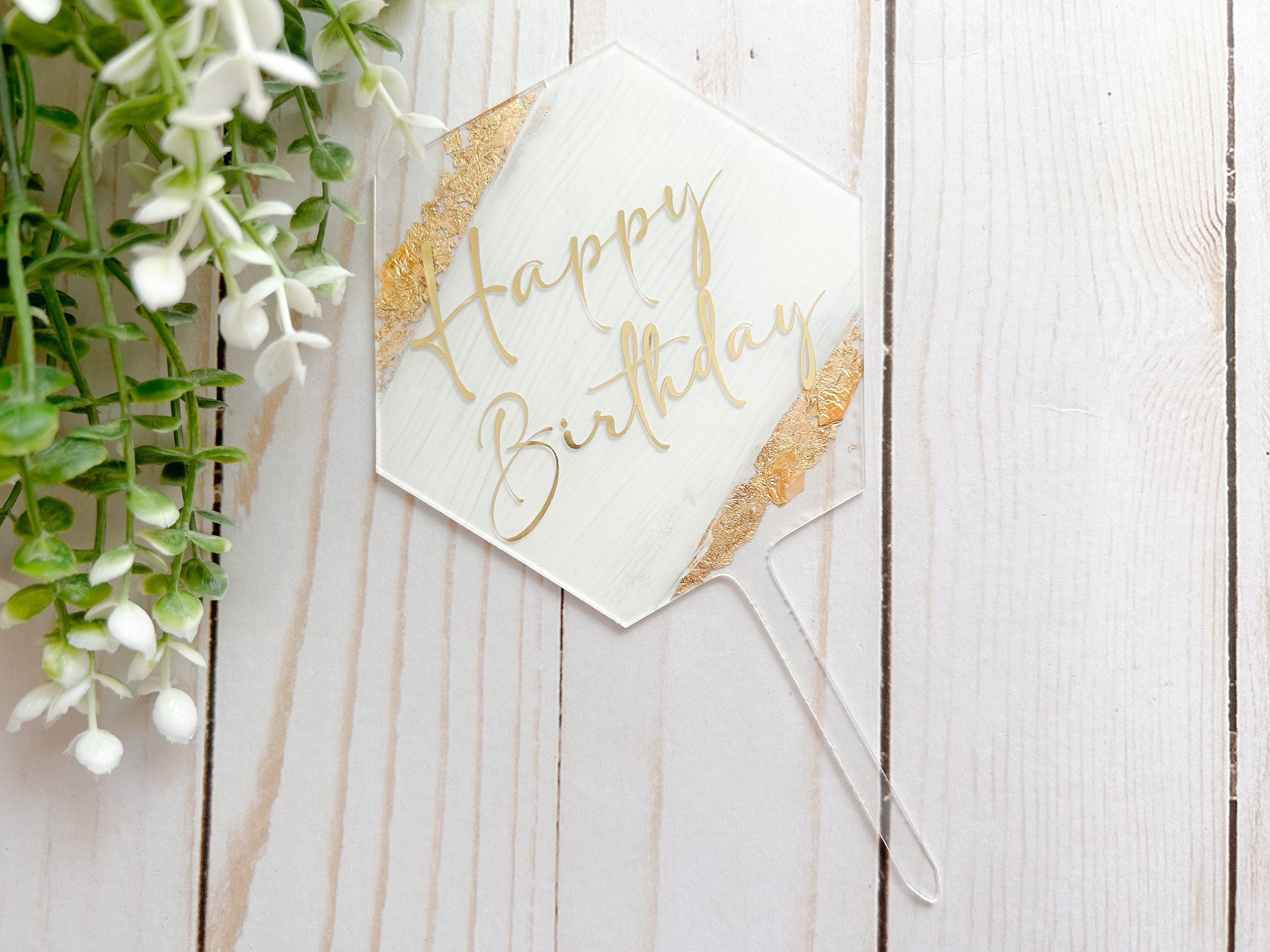 Birthday Cake Topper: Gold Foil Acrylic Hexagon
