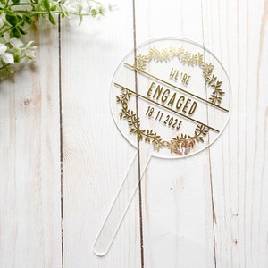 Engagement Acrylic Round Topper | Gold, Silver, Rose Gold Cake Topper | Round Cake Topper | Engagement, Wedding, Bridal ShowerCake Topper