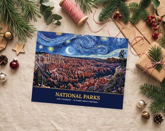 Starry Night National Parks 2027 Wall Calendar, Van Gogh Style Painting (11" x 8.5")