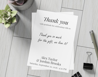 Personalized Wedding Thank You Cards | Custom Names, Date | Matte 5x7 Cards