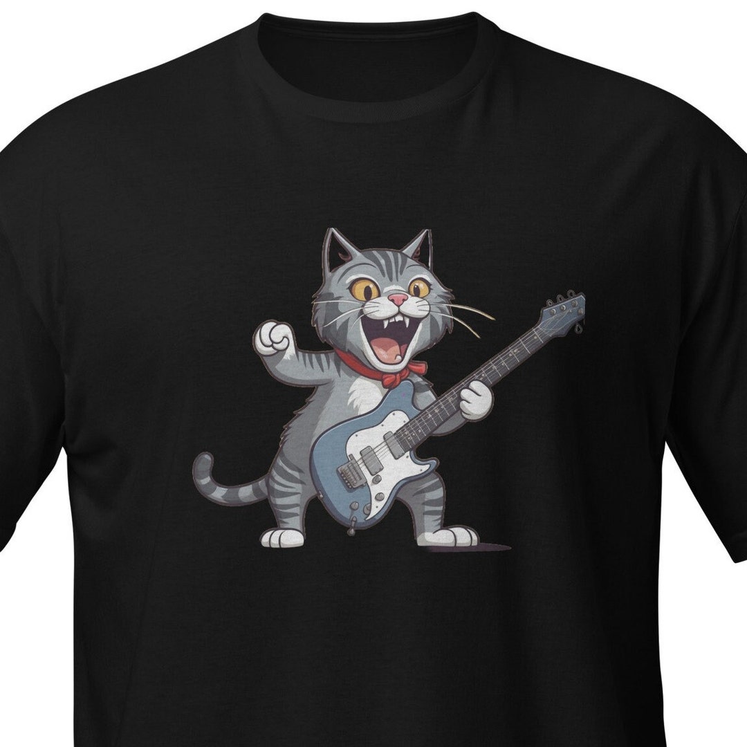 Cat Playing Guitar Shirt, Animal Guitar Tee, Music Graphic T Shirt