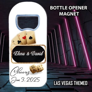 Imán abridor de botellas de casino de Las Vegas, fichas de póquer para bodas en Las Vegas, fichas de póquer impresas a todo color, recuerdos de boda magnéticos,