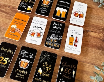 Personalized Magnet Bottle Opener, Custom Party Gifts, Birthday Favor, 30th, 35th, 40th, 50th, 60th, 70th, 80th, Black Gold Themed,