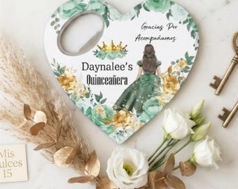 Customizable Quinceanera Heart Bottle Opener Magnet Favors