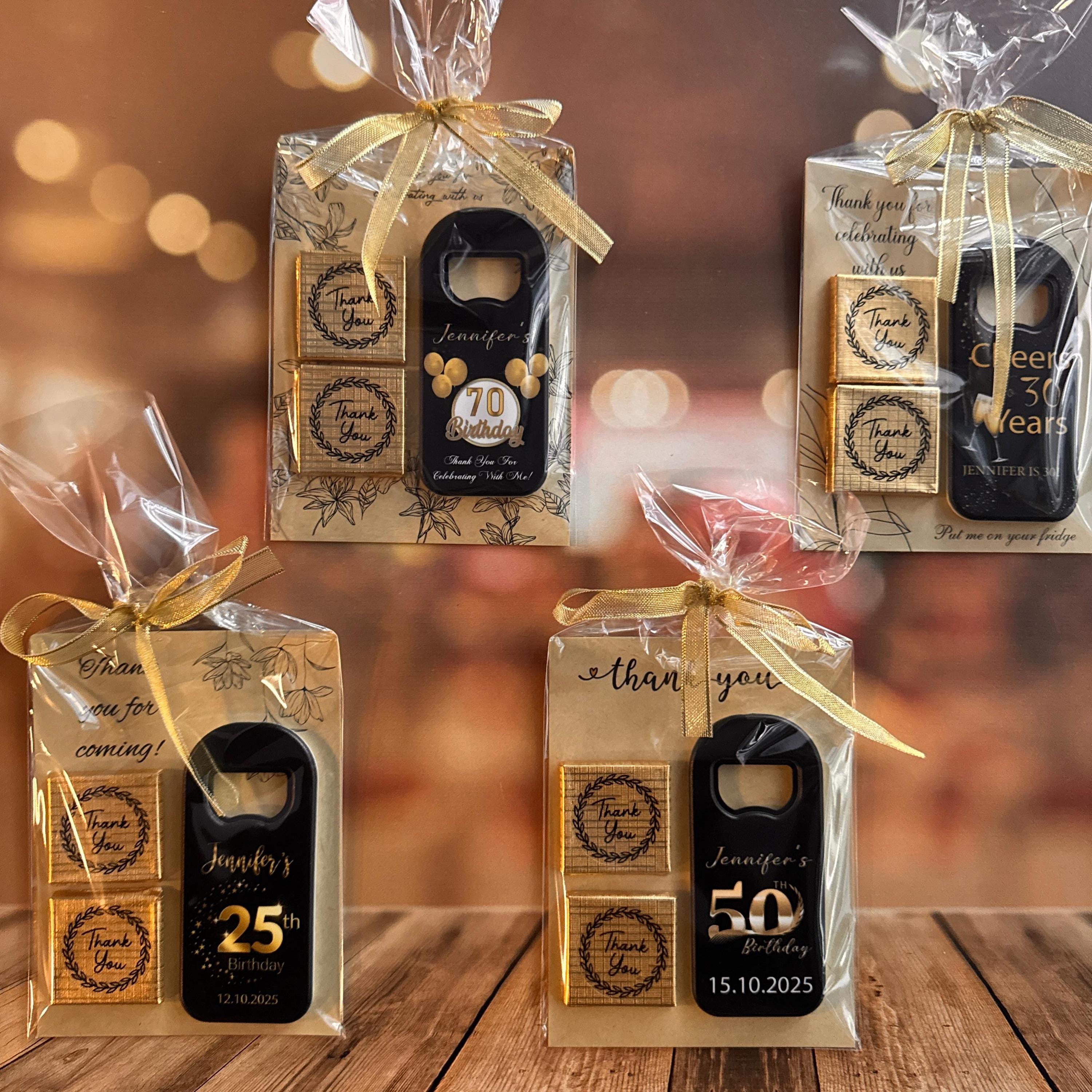 Personalized Magnet Bottle Opener, Custom Party Gifts, Retirement Favor, 35th, 40th, 50th, 60th Black Gold Themed, Anniversary Souvenir,