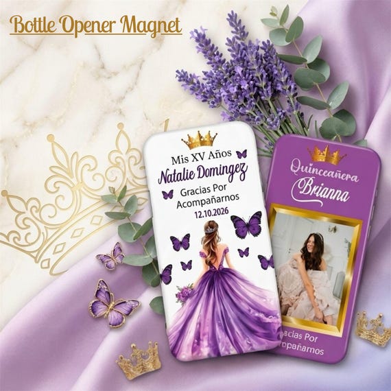 Custom Quinceanera Bottle Opener Magnet, Sweet Sixteen Party Favor, Hard Plastic Cap Opener