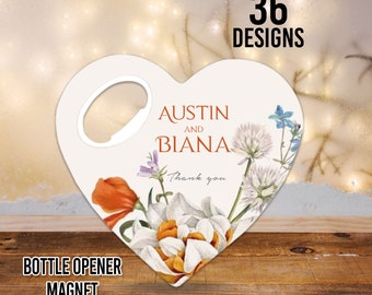 Recuerdo de boda personalizado, abrebotellas con imán de corazón, regalos de agradecimiento al por mayor