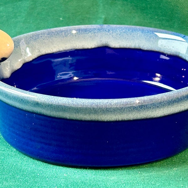 Tumbleweed Pottery Bowl Cobalt Powder Blue Omelet Scramble "Cracked" Egg Handle in Shades of Blue