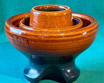 Antique Porcelain Insulator Brown Rust ~ RARE Color Round Puck Shape 1920s-30s Vintage 5.25"