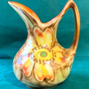 Jarro de jarro vintage Canadá Souvenir Hamilton Maple Leaf 5 1/2&quot; Cerâmica Laranja Amarelo Outono Decoração Feito na Inglaterra