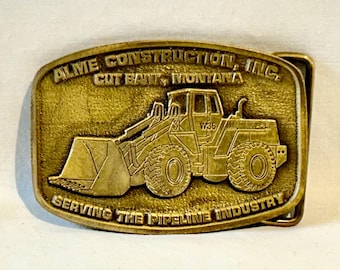 Vintage Alme Konstruktion Messing Gürtelschnalle, Gasöl - Cut Bank Montana