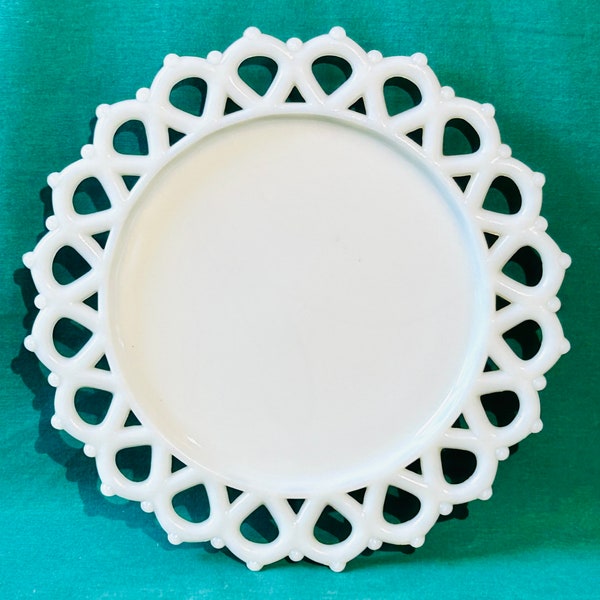 Westmoreland White Milk Glass Plate Doric Open Lace Edge 8 1/4" Salad or Lunch Plate 1950s - 1970s Vintage. Excellent Condition!