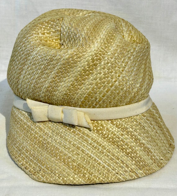 Vintage Woven Straw Baker Boy Beret Hat With Ribbon, 21 1/2  display picture 2
