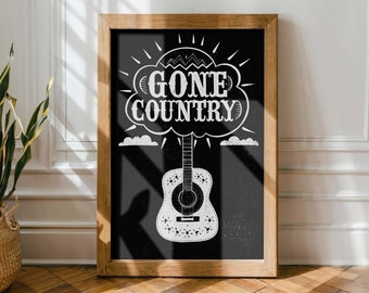 Gone Country Guitar Art Print: Southwestern Decor Poster
