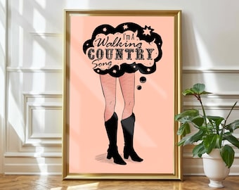 Walking Song Country, Giclée Fine Art Druck, Western Cowgirl Druck, Vintage Cowgirl Kunst, Retro Wandkunst, UNGERAHMT