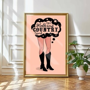 Walking Country Song, Giclée Fine Art Print, Western Cowgirl Print, Vintage Cowgirl Art, Retro Wall Art, UNFRAMED