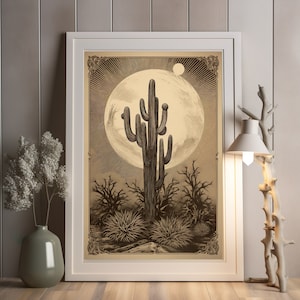 Saguaro Kaktus Block Print Poster, Western Dekor, südwestliche Wand Kunst, Wüstenlandschaft, schwarz und weiß, minimalistisch, vielseitig Boho Art