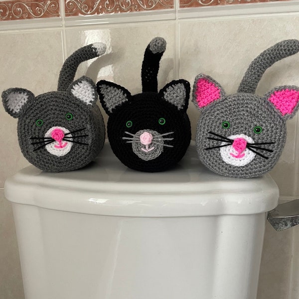 Handmade Crochet Cat toilet roll cover. Hide that spare loo roll !!! cat toilet roll cover.    Each of these cats are unique