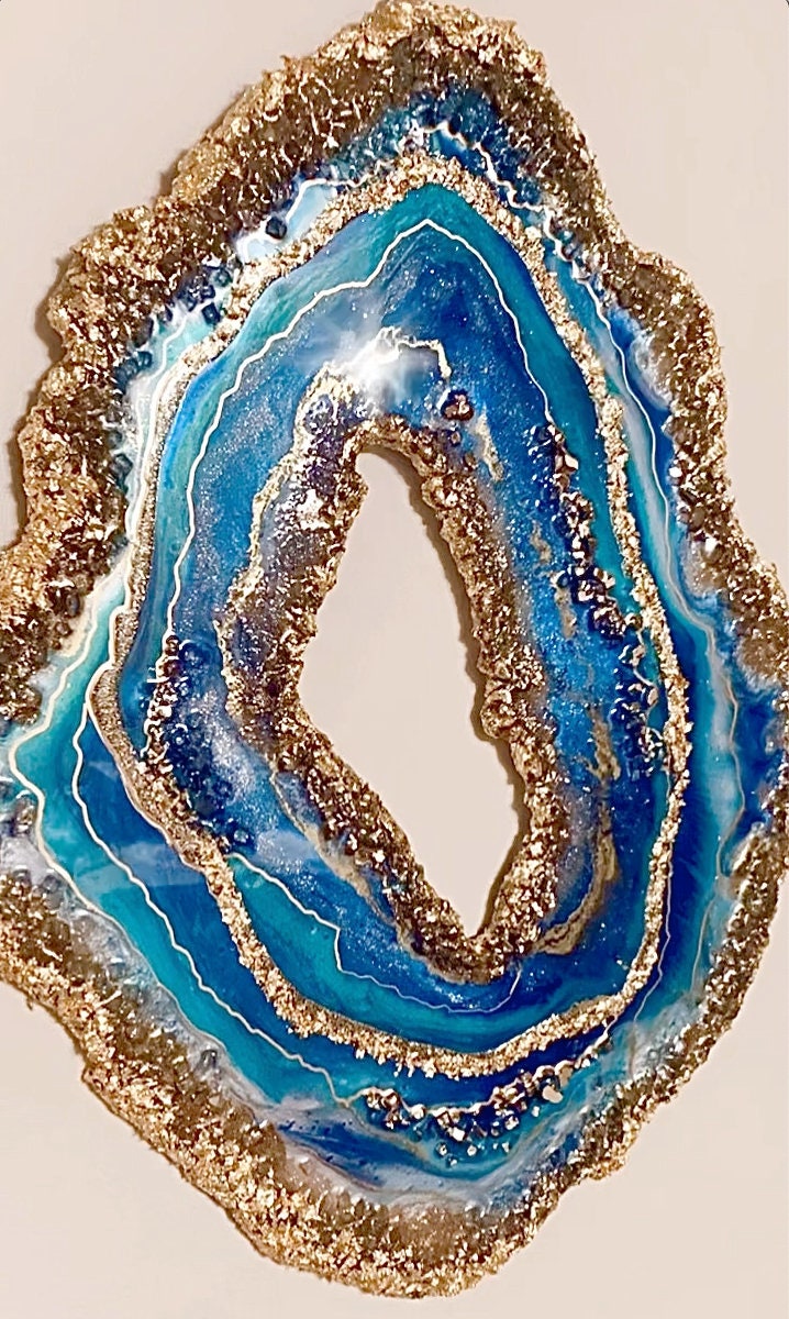 Blue and Gold Geode Wall Art - Etsy