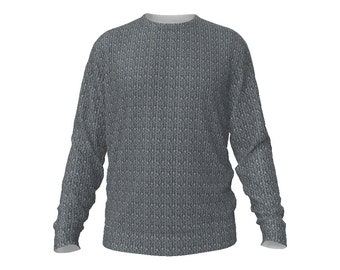 Crewneck Sweatshirt, Abstract Branching Tan and Gray Geometric Men’s All-Over Print Adult Long-Sleeve Regular-Fit No Hood Pullover BitD-0020