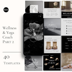 Yoga and Wellness Coach Aesthetic Instagram Posts Editable Canva Templates, Social Media Mindfulness Self Care Wellbeing Mindset and Health