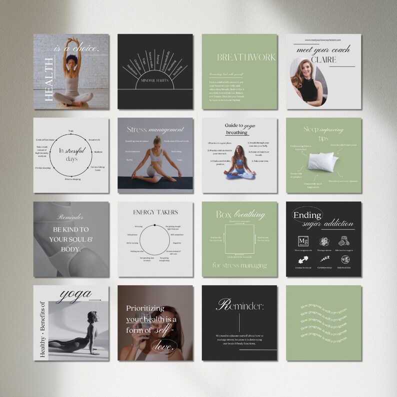 Yoga & Wellness Coach Aesthetic Customizable Instagram Posts Health and ...